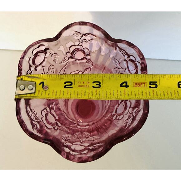 Fenton Pink Purple Cabbage Rose 9” Pedestal Scalloped 3D Ruffle Edge Vase - Picture 5 of 5